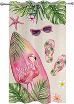 Summer Flamingbirds Outdoor Curtains for Patio Palm Leaves Plumeria Linen Waterproof Outside Curtains with Grommet Top Weatherproof Curtain for Cabana Pergola Gazebo, 1 Panel, 54" W x 84" L