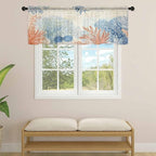 Ocean Corals Sheer Valance Curtains, Summer Beach Coral Sea Stars Retro Texture Light Filtering Kitchen Valances Rod Pocket Voile Curtain Window Treatment for Bedroom/Living Room/Basement 60Wx18L
