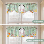 Easter Tie Up Valance Curtains for Windows, Kitchen Curtains Window Shades, Spring Watercolor Bunny Eggs Wooden Grain Green Light Filtering Roman Curtain Valances for Bedroom/Bathroom/Cafe 60"x18"