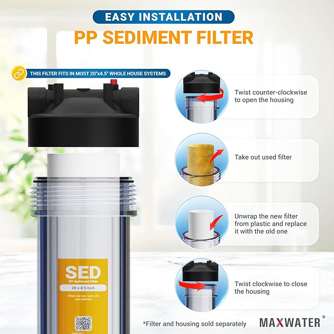 Max Water 1 Micron 20 x 4.5 Sediment Water Filter Cartridge - Whole House Water Filter Replacement Cartridge for Well Water System Compatible with DGD-5005-20, FP25B, AP810-2, FPMB5-20, 2-Pack