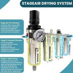 Upgraded 3/4" NPT Industrial Grade 4 Stage Air Drying System, Particulate Filter, Coalescing Filter, Desiccant Dryer & Air Regulator - for Plasma Cutter, Paint Spray, 3Filter&1Dryer System，Auto Drain
