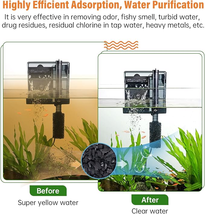 hygger Aquarium Activated Carbon, Premium Natural Coconut Shell Activated Charcoal for Freshwater and Saltwater, Fish Tank Filter Media, Water Purification Carbon (10.5 oz with Fine Mesh Bag)