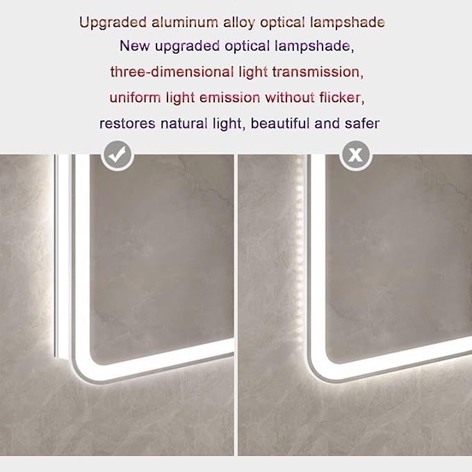 Smart Illuminated LED Bathroom Mirror，Bathroom Mirror with LED Lights，Energy-Saving LED Smart Mirrors，LED Mirror for Bathroom，with Demister Pad and Smart Touch Switch(H80*W90cm/H31.5*W35.4IN)