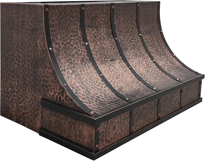 CT Copper Tailor Sloped Copper Vent Hood Island Mount,48'' W,48''H, 1150 CFM Exhaust Fan,Stainless Steel Vent,LED Light,Dishwasher-Safe Baffle Filters,VH8TR1