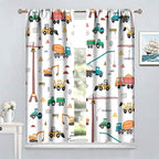 Construction Window Curtains, Kids Cartoon Construction Machines Building Hand Drawn Doodle Rod Pocket Decorative Windows Curtain for Children Teens Room Decor 42x63in (30% Blackout)