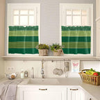 Farm Retro Green Wood Grain Window Valance Curtains, Rustic Wooden Plank Texture Light Filtering Kitchen Valance with 3-inch Rod Pocket for Living Room Bathroom Bedroom,2 Panel,27.5x36In