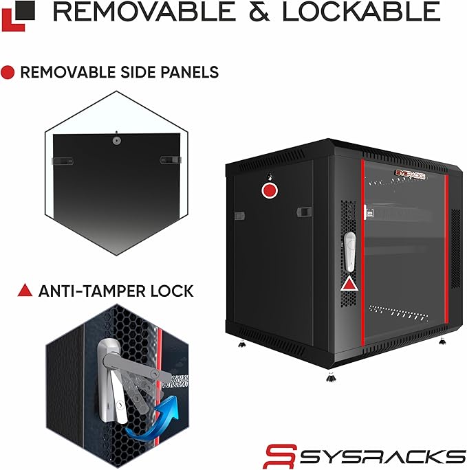 Sysracks 12U Wall Mount Server Rack Cabinet, 19” Locking Network Rack, 24” Deep, Glass Door, with Fan, PDU and Shelf