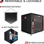 Sysracks 12U Wall Mount Server Rack Cabinet, 19” Locking Network Rack, 24” Deep, Glass Door, with Fan, PDU and Shelf