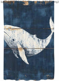 Sheer Curtains 72 Inches Long, Ocean Whale Blue Semi Sheer Curtains Light Filtering Window Treatment, Coastal Vintage Wooden Grain Privacy Voile Drapes for Living Room Bedroom 52x72 Inch