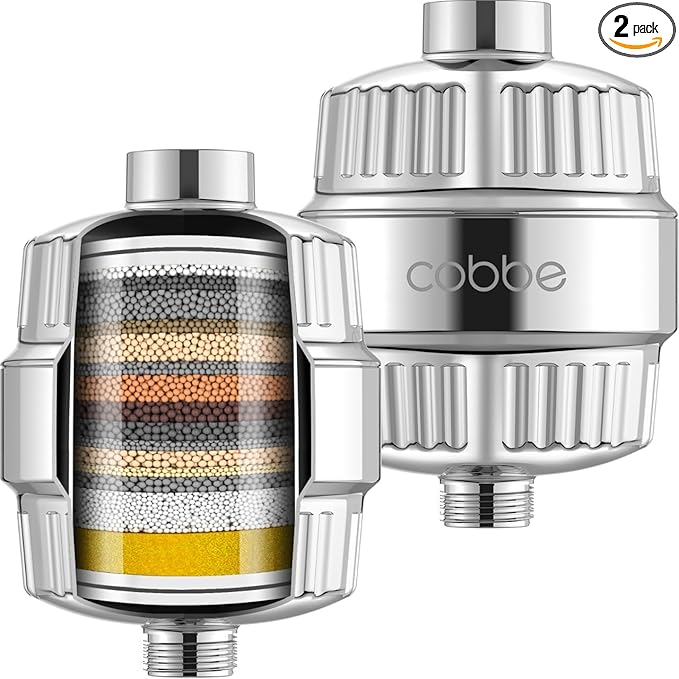 Cobbe HD HEAVY DUTY High Output Shower Filter 2 Pack – 99% REMOVAL Shower Head Filter for Hard Water, Heavy Metals, Chlorine and Harmful Substance, Improve your skin and hair - Chrome