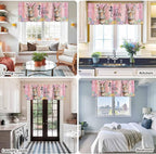 Easter Curtain Valances for Windows, Kitchen Valance Window Treatment, Spring Rabbit Eggs Flowers Flags Leaves Wood Grain Light Filtering Block Curtains for Bathroom/Bedroom/Living Room 60'' x 18''