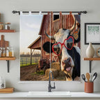 Farm Cows Living Room Curtains 84 Inch Length, Window Curtains Tab Top, Farmhouse Barn Funny Animals Butterfly Light Filtering Window Treatments Drapes 42"x84" 2 Panel