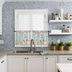 Happy Easter Half Window Curtains 24 Inches Long, Spring Bunny Eggs Flower Teal Wood Grain Window Treatment Curtain Drapes, Short Curtains Tiers for Kitchen Over Sink, 27.5"x24", 2 Panels