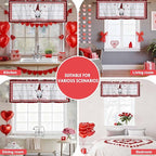 Valentine's Day Valance Curtains for Kitchen, Gnome Red Love Plaid Wood Grain Privacy Rod Pocket Valance Curtain, Light-Filtering Window Treatment for Bedroom Bathroom, 60"x18"