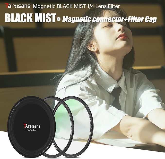 7artisans Nano Magnetic Filter UV Filter ND Light Reduction Filter/CPL Polarization Filter/GND Gradient Filter/Black Mist 1/4 Portrait Photography Filter Suitable for Lens(72mm Black Mist 1/4)
