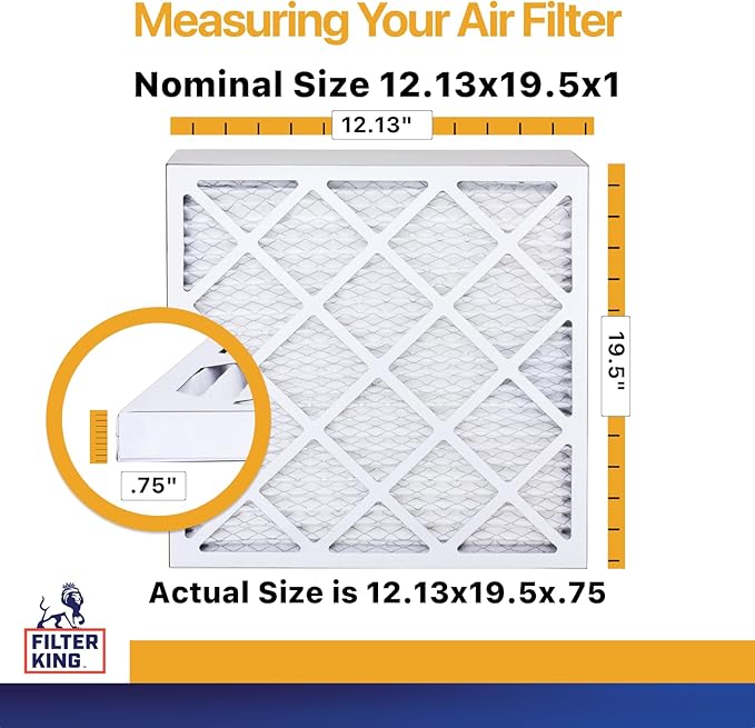 Filter King 12.13x19.5x1 Air Filter | 6-PACK | MERV 13 HVAC Pleated A/C Furnace Filters | MADE IN USA | Actual Size: 12.13 x 19.5 x .75"