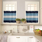 Vintage Country Woodcuts Window Valance Curtains, Blue Gradient Striped Light Filtering Kitchen Valance with 3-inch Rod Pocket for Living Room Bathroom Bedroom,2 Panel,27.5x36In