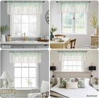 Green Leaf Sheer Valance Curtains, Eucalyptus Leaves Vintage Linen Texture Spring Plant Light Filtering Kitchen Valances Rod Pocket Voile Curtain Treatment for Bedroom/Living Room/Basement 54Wx18L