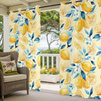 Lemon Outdoor Curtains for Patio Lemon Leaves Summer Plants Begin Waterproof Outside Curtains with Grommet Top Weatherproof Curtain for Cabana Pergola Gazebo, 1 Panel, 54" W x 95" L