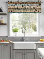 Dog Paws Valance Curtains for Kitchen, Teal Brown Wood Grain Privacy Rod Pocket Valance Curtain, Light-Filtering Window Treatment for Bedroom Bathroom, 60"x14"