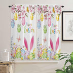 Happy Easter Bedroom Curtains 63 Inches length, Spring Watercolor Bunny Eggs Flower Branch Window Treatment Curtain Drapes, Rod Pocket Curtain Panels for Living Room Kitchen, 42"x63", 2 Panels