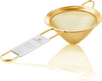 Homestia Fine Mesh Strainer for Kitchen, 304 Stainless Steel Sieve Sifters Cocktail Strainer for Food, Tea, Oil, Noodles, Coffee, Juice, Flour, Fruits, Vegetables - Easy to Clean Drink Strainer (Gold)
