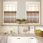 Retro Farm Wood Board Window Valance Curtains, Brown Graduality Striped Light Filtering Kitchen Valance with 3-inch Rod Pocket for Living Room Bathroom Bedroom,2 Panel,27.5x36In