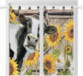 Retro Farmhouse Flower Bathroom Curtains 63 Inch Length, Window Curtains Tab Top, Yellow Sunflowers Cow Barn Doors Brown Light Filtering Window Treatments Drapes 52"x63" 2 Panel