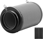 iPower 6 Inch Air Carbon Filter Odor Control with Australia Virgin Premium Charcoal and Reversible Flange for Inline Duct Fan/Grow Tent/Hydroponics, 6", Prefilter Included, Black