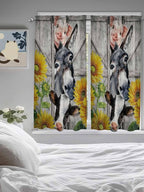 Farmhouse Living Room Curtains 72 Inches length, Vintage Sunflowers Animals Printed Wood Grain Window Treatment Curtain Drapes, Light Filtering Drapes for Bedroom Laundry Room, 52"x72", 2 Panels