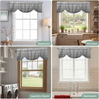 Grey Ombre Wooden Tie Up Valance Curtains for Windows, Kitchen Curtains Window Shades, Farmhouse Retro Gray Wood Gradient Light Filtering Roman Curtain Valances for Bedroom/Bathroom/Cafe 42"x12"