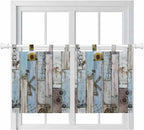 Blue Grey Wooden Kitchen Curtains 36 Inch Length, Small Window Curtains Tab Top, Farmhouse Barn Sunflowers Retro Light Filtering Short Window Treatments Tier Drapes 27.5"x36" 2 Panel