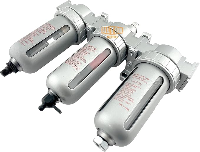 1/4" NPT MID FLOW 3 Stages Filter Coalescing Desiccant Dryer System For Compressed Air Lines, Poly Bowls, Great For Paint Spray And Plasma Cutter (AUTO DRAIN)