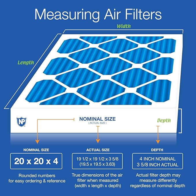 Nordic Pure 20x20x4 (Actual Size: 19 1/2 x 19 1/2 x 3 5/8) Pleated Air Filters MERV 7 Plus Carbon 1 Pack