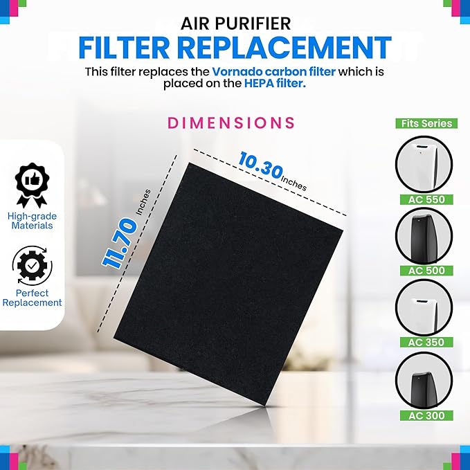Bagean Carbon Pre Filter MD1-0023 - Compatible with Vornado Air Purifier Filter Replacement - Fits AC350 AC300 AC500 & AC550 Models - Activated Carbon Filters Remove Odors and Freshen the Air (2-Pk)
