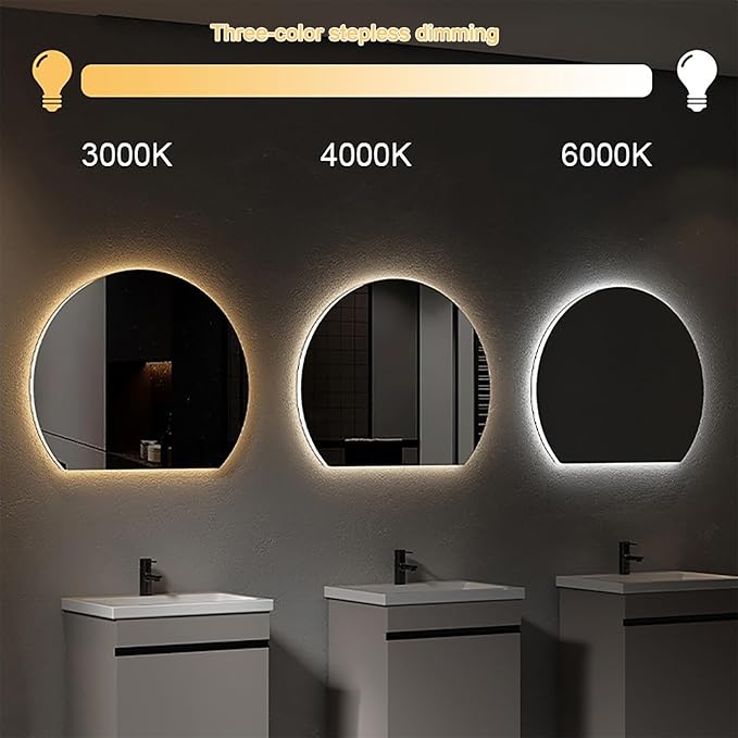 Bathroom Mirror, Dimmable LED Vanity Mirror Half Circle, Illuminated Mirror with Demister Pad, Large Wall Mirror with Touch Sensor (Size : 31x35''/80x90cm)