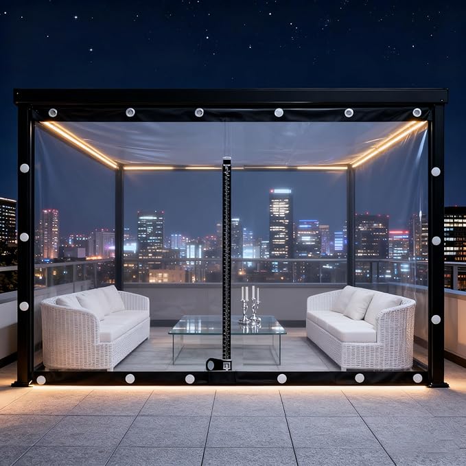 Curtain Patio Enclosure, Water Proof PVC Curtains for Gazebos with Zip, Transparent Outdoor Tarps for Patio Enclosure, Camping, Porch(5.2x2.5m)