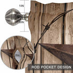Vintage Texas Star Valances for Windows, Brown Wood Grain Wire Kitchen Valance Light Filtering Rod Pocket Short Curtains for Kitchen Bathroom, 1 Panel, 42"x18"