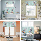 Easter Kitchen Curtain Set, Spring Rabbit Botanical Carrots Green Wooden Grain Window Valance and Tiers 24" Length, Light Filtering Short Curtains Valance for Cafe Bathroom Bedroom 54"x18"