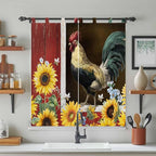 Chicken Sunflowers Bathroom Curtains 63 Inch Length, Window Curtains Tab Top, Farmhouse Animals Red Barn Bees Light Filtering Window Treatments Drapes 52"x63" 2 Panel