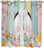 Easter Window Curtains 63 Inch Long 2 Panel Set, Rod Pocket Bedroom Curtains & Drapes, Spring Colorful Bunny Eggs Flower Wood Grain Light Filtering Window Treatment for Living Room 42"W x 63"L