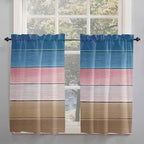 Blue Pink Brown Gradient Wood Grain Window Valance Curtains, Vintage Wood Board Light Filtering Kitchen Valance with 3-inch Rod Pocket for Living Room Bathroom Bedroom,2 Panel,27.5x45In