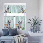 Easter Kitchen Curtain Set, Spring Rabbit Botanical Carrots Green Wooden Grain Window Valance and Tiers 24" Length, Light Filtering Short Curtains Valance for Cafe Bathroom Bedroom 54"x18"