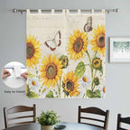 Farm Sunflowers Living Room Curtains 84 Inch Length, Window Curtains Tab Top, Retro Flowers Butterfly Botanical Beige Light Filtering Window Treatments Drapes 42"x84" 2 Panel