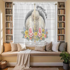 Easter Bunny Window Curtains 63 Inch Long 2 Panel Set,Rod Pocket Bedroom Curtains & Drapes,3D Optical Illusion Farmhouse Flower Wood Grain Light Filtering Window Treatment for Living Room 42"W x 63"L
