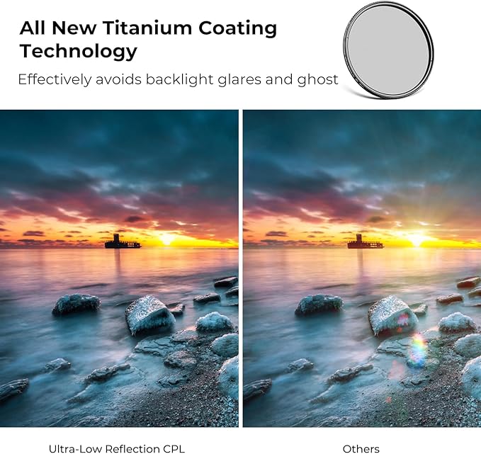 K&F CONCEPT 77mm Ultra-Low Reflectivity Circular Polarizers Filter 28 Multi-Layer Coatings Ultra-Slim High Definition Polarizing Camera Lens Filter (Nano-X Series)