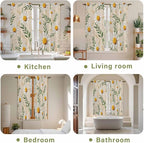Spring Daisy Kitchen Curtains, Country Watercolor Flower Leaf Plant Light Filtering Window Curtain Panels, 2Pcs Rod Pocket Window Treatments Set for Living Room Bathroom Bedroom 42x63 Inches