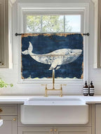 Sheer Curtains 45 Inch Length, Ocean Whale Blue Semi Sheer Curtains Light Filtering Window Treatment, Summer Sea Vintage Wooden Grain Privacy Voile Drapes for Living Room Bedroom 52x45 Inch