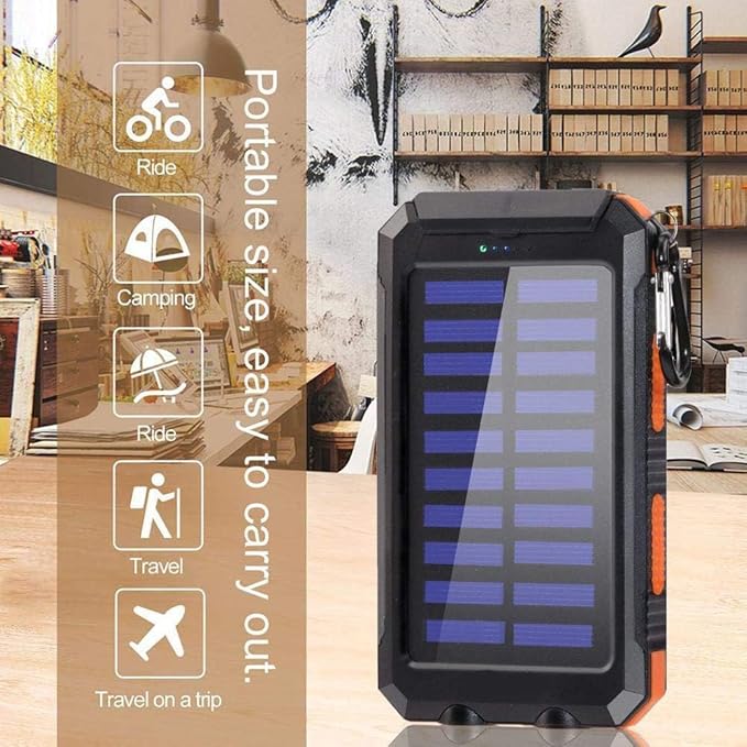 Solar Charger, 38800mAh Portable Type-C Solar Power Bank for All Cellphones, Waterproof Battery Pack, Outdoor External Backup Power Charger Three Outputs/LED Flashlights, Perfect for Camping Travel