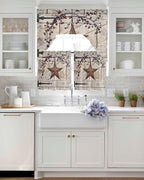 Village Stars Swag Kitchen Curtains Valance and Tier Set, Vintage Rust Yellow Star Berry Beige Barn Doors Light-Filtering Swag Valance 24 Inch Length, Rod Pocket Short Curtain for Bedroom Cafe